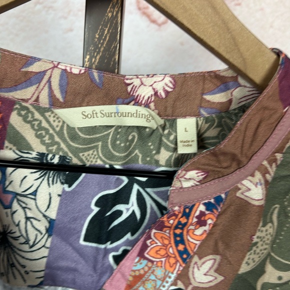 SOFT SURROUNDING boho luxe artisan tunic top size L patchwork artsy shirt - Picture 4 of 5